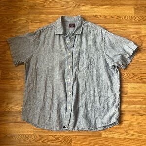 Untuckit 100% Linen Short Sleeve Button Down Shirt Chambray Blue Mens XL